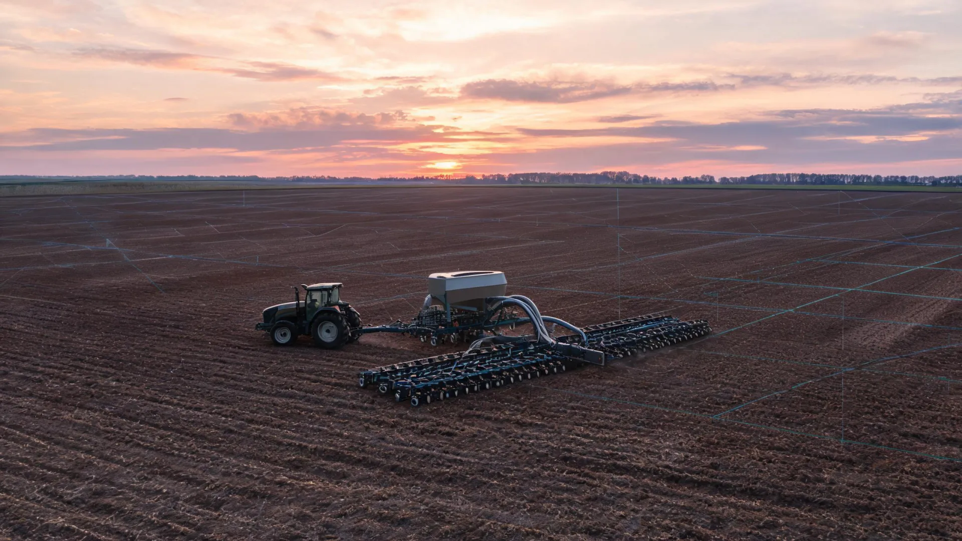 Air seeder at work across a broadacre field