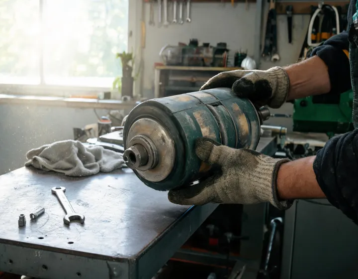 Worn seeder metering component being inspected